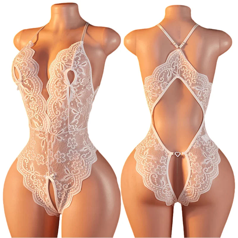 Body de Lingerie com Renda e Costas Descobertas — Azul