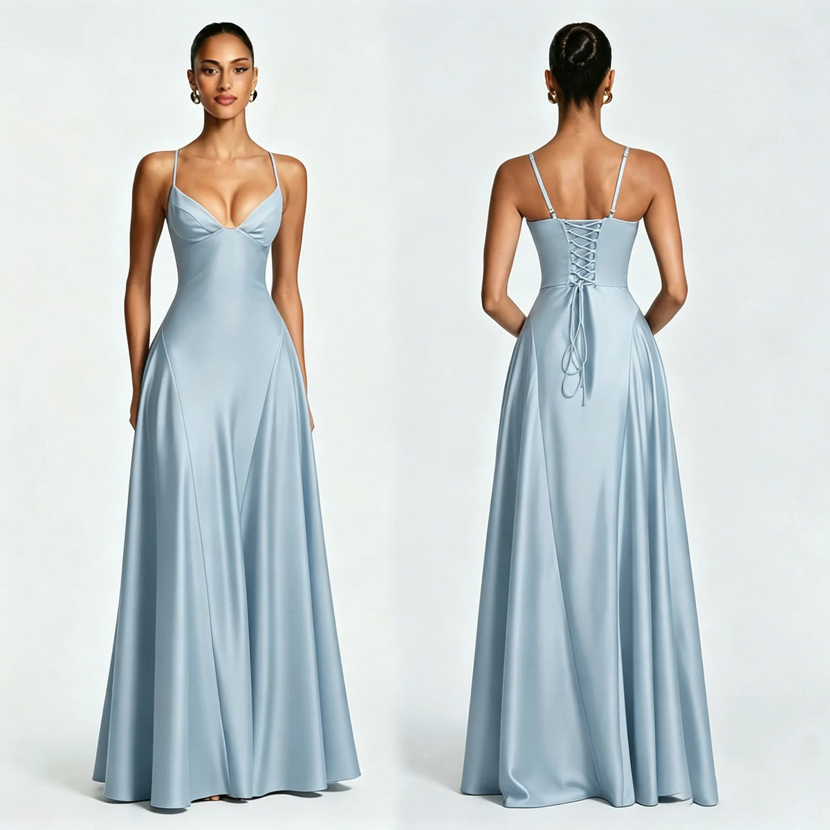 Vestido Comprido de Cetim com Corpete e Costas Descobertas — foto 32 | Tolobasao