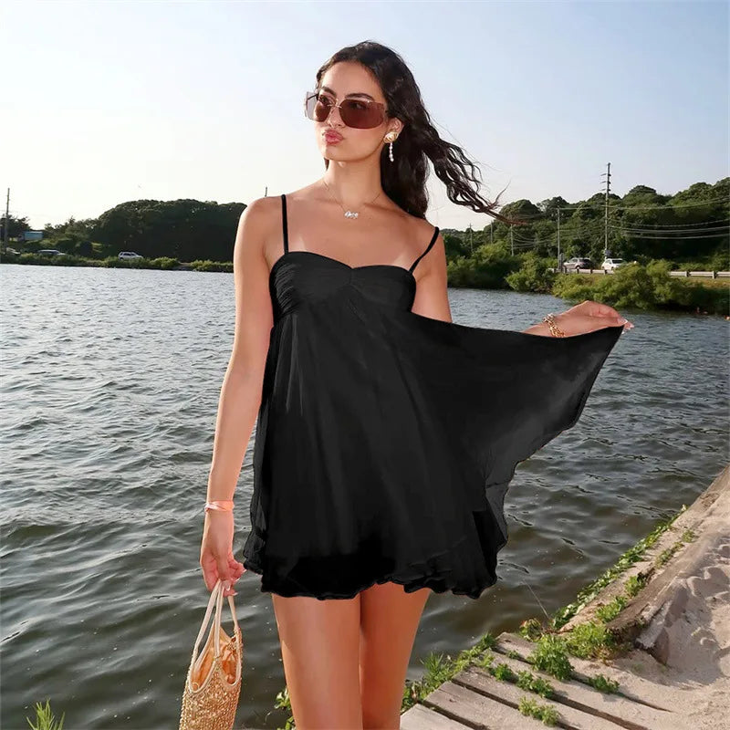 Vestido Curto de Chiffon com Alças — foto 29 | Tolobasao