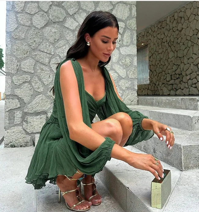 Vestido Curto de Chiffon com Cinto e Costas Descobertas — foto 17 | Tolobasao