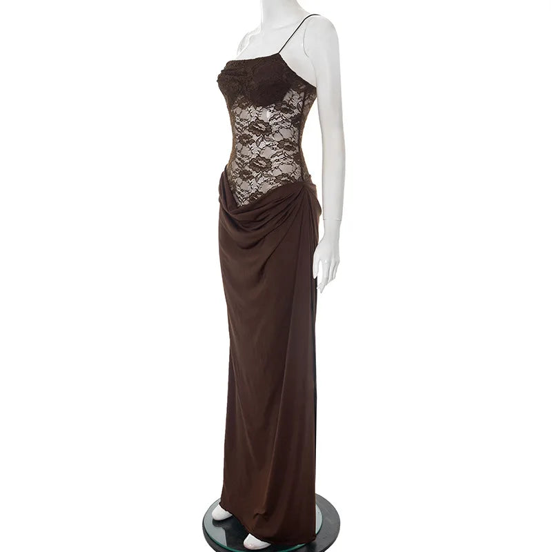 Vestido Comprido de Um Ombro com Renda — foto 13 | Tolobasao