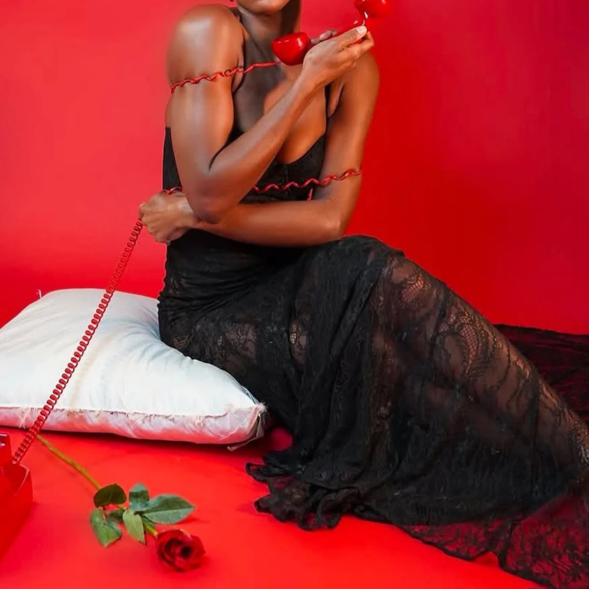 Vestido Comprido de Lingerie em Renda e Tule em Preto — foto 14 | Tolobasao