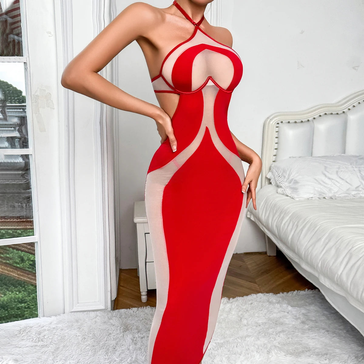 Vestido Comprido com Decote Halter e Costas Descobertas — Vermelho — foto 5 | Tolobasao