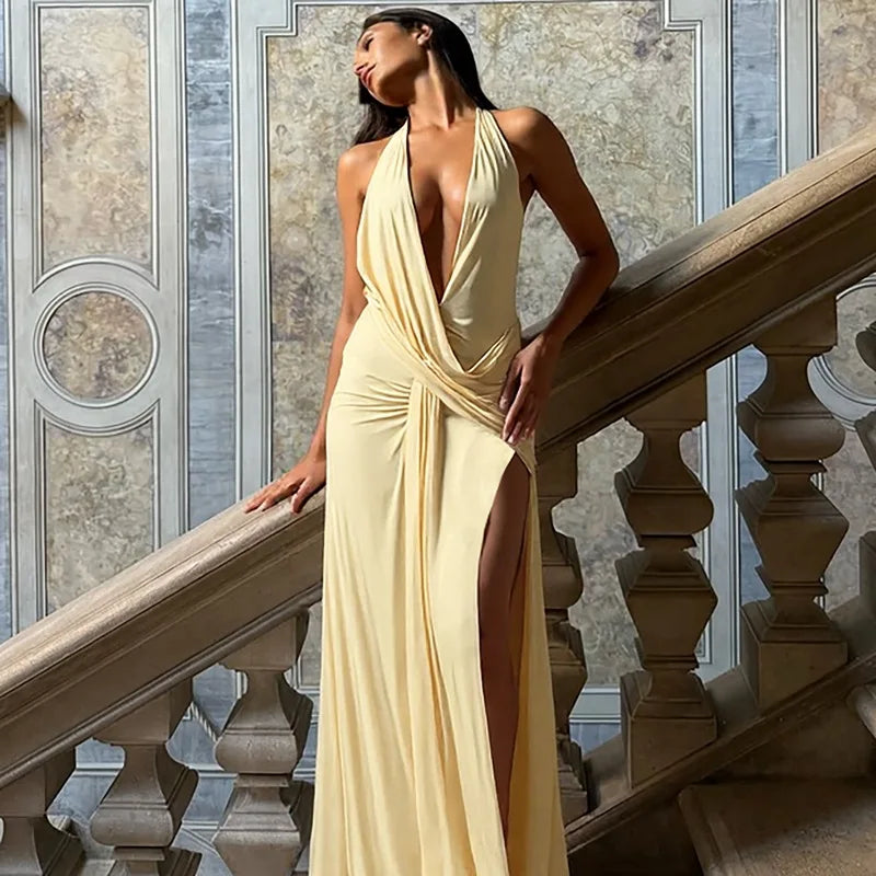 Vestido Comprido com Decote em V e Franzidos — foto 29 | Tolobasao