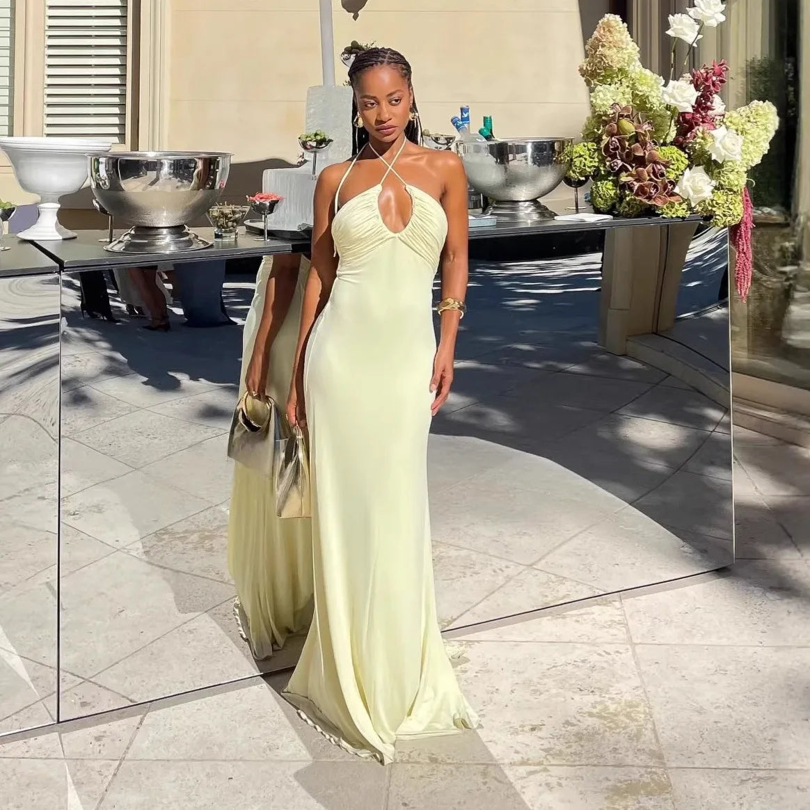 Vestido Comprido Amarelo com Folhos — foto 15 | Tolobasao