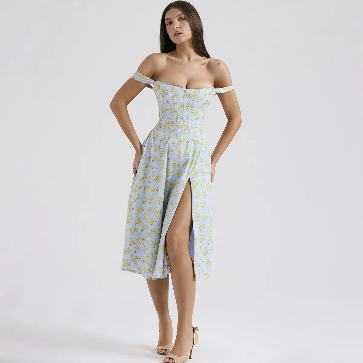 Vestido Midi Floral com Corpete e Bolsos — foto 37 | Tolobasao