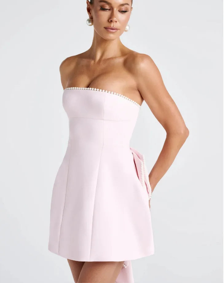 Vestido Curto com Laço e Pérolas — Rosa — foto 33 | Tolobasao