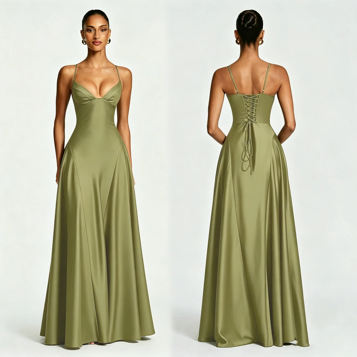Vestido Comprido de Cetim com Corpete e Costas Descobertas — foto 40 | Tolobasao