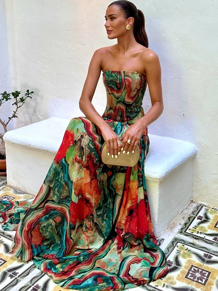 Vestido Comprido Plissado sem Alças — foto 4 | Tolobasao