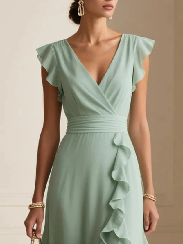 Vestido Comprido de Festa com Folhos em Verde — foto 9 | Tolobasao
