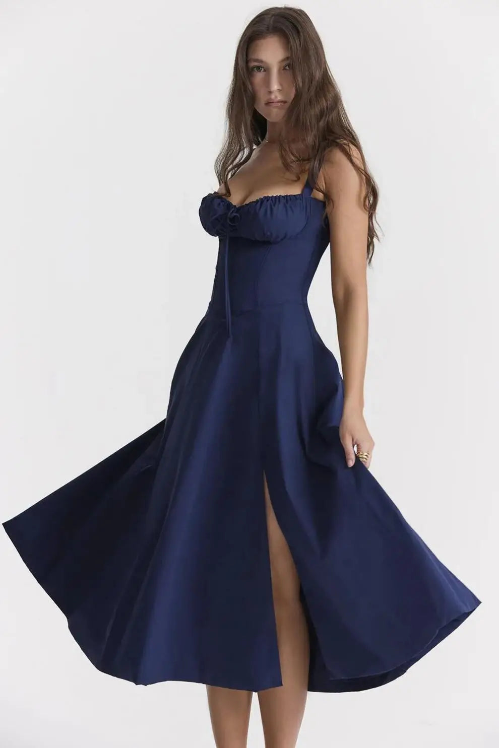 Vestido Midi Floral com Corpete — Azul e Rosa Floral — foto 27 | Tolobasao