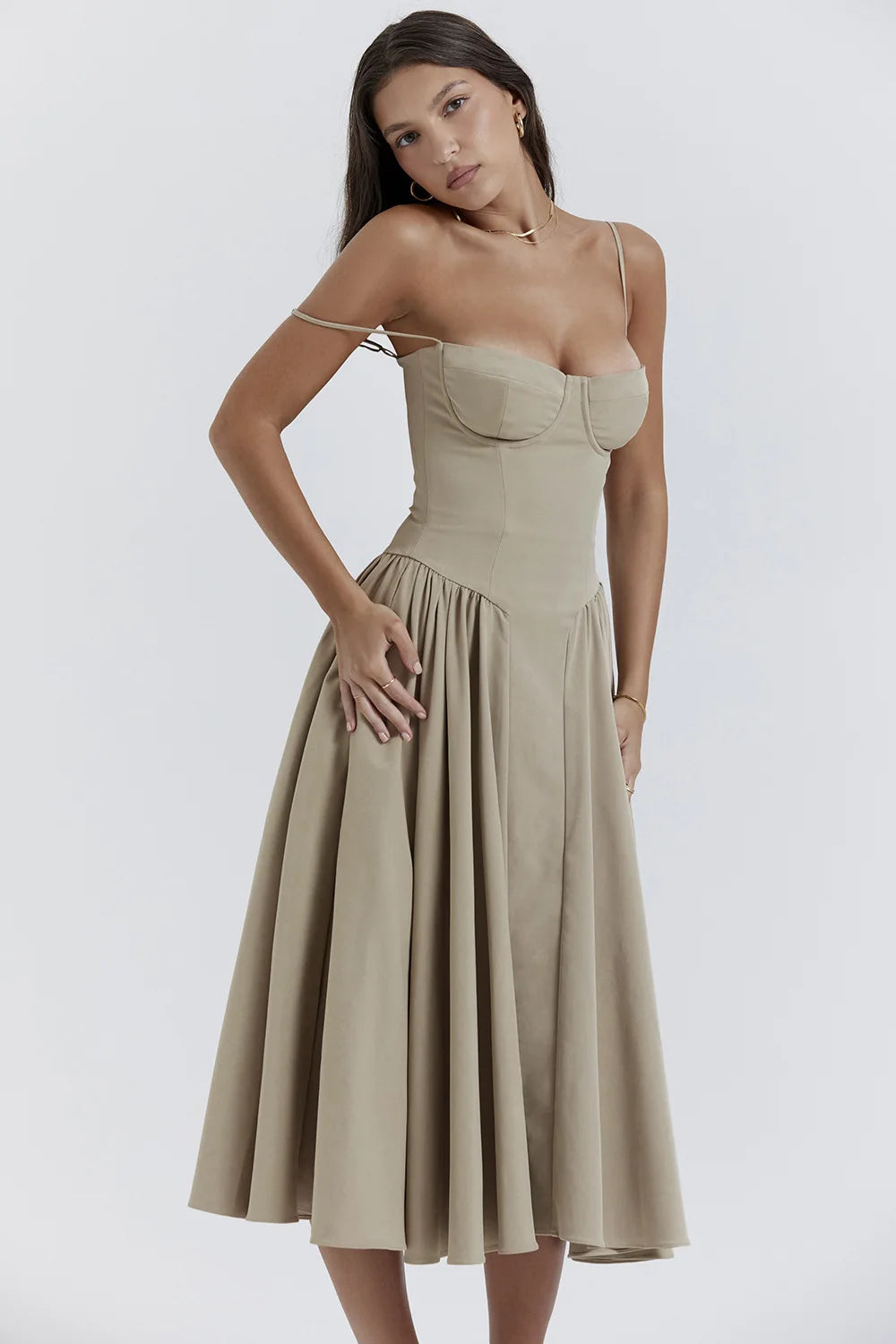Vestido Midi Floral de Cintura Alta — Modelo B — foto 14 | Tolobasao