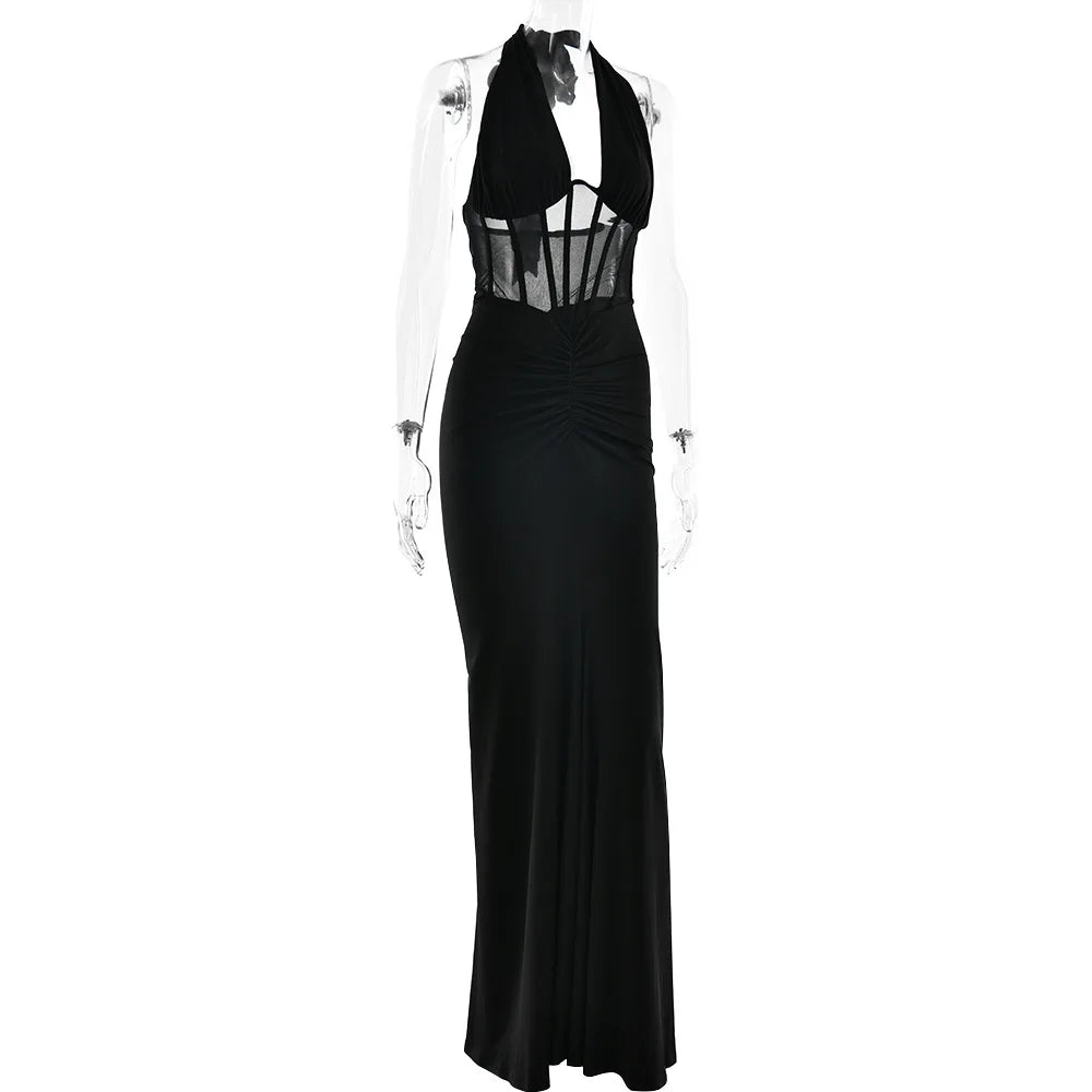Vestido Comprido com Decote em V e Tule — foto 14 | Tolobasao