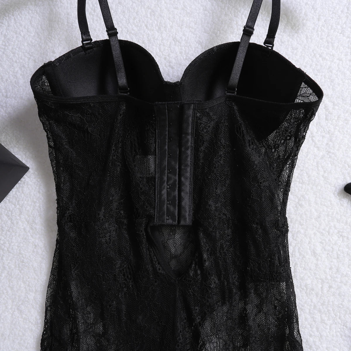 Vestido Comprido de Lingerie em Renda e Tule em Preto — foto 20 | Tolobasao