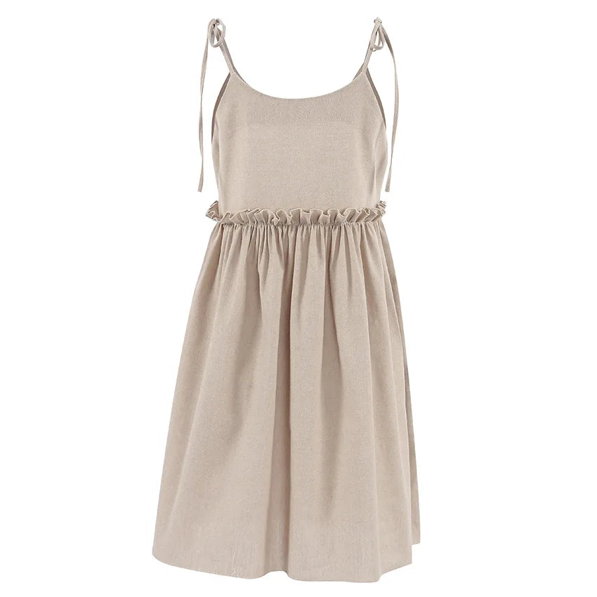 Vestido Curto em Linho com Atacadores — foto 12 | Tolobasao