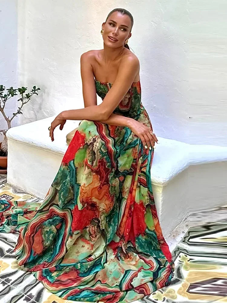 Vestido Comprido Plissado sem Alças — foto 2 | Tolobasao