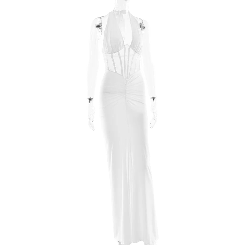 Vestido Comprido com Decote em V e Tule — foto 11 | Tolobasao