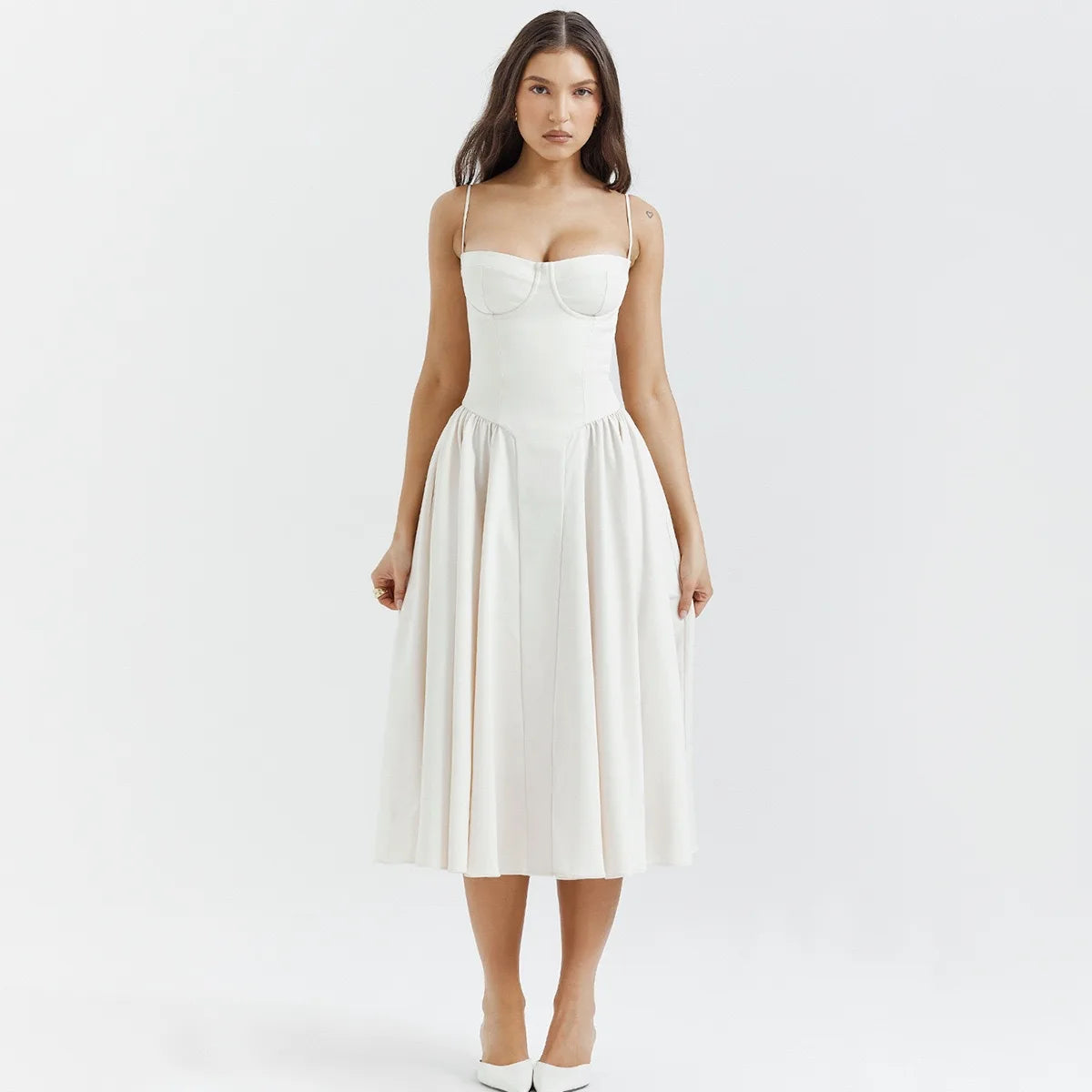 Vestido Midi Floral de Cintura Alta — Modelo B — foto 46 | Tolobasao