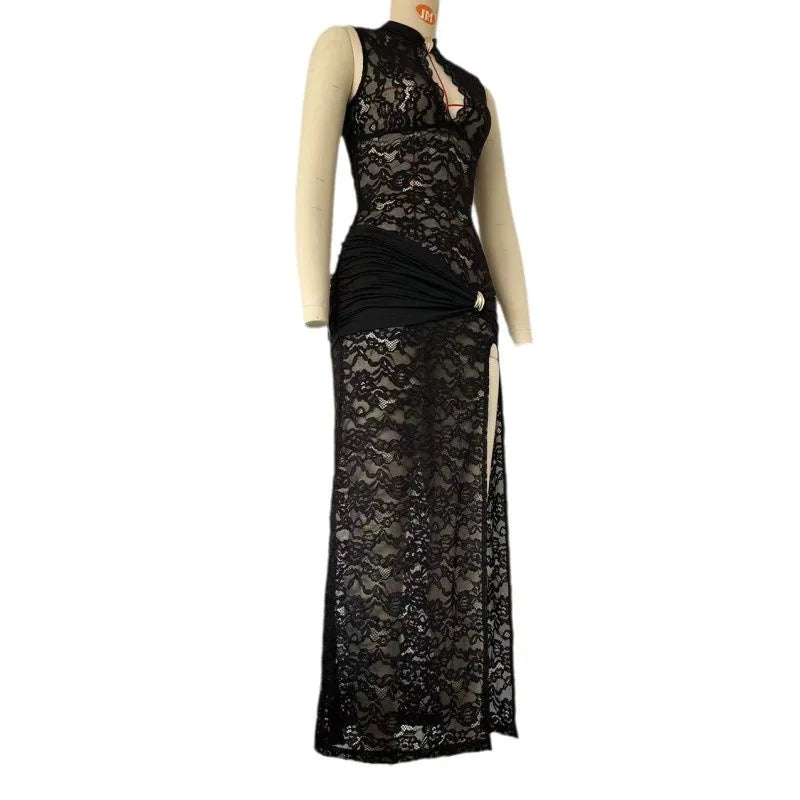 Vestido Comprido de Renda com Fenda Alta — foto 11 | Tolobasao