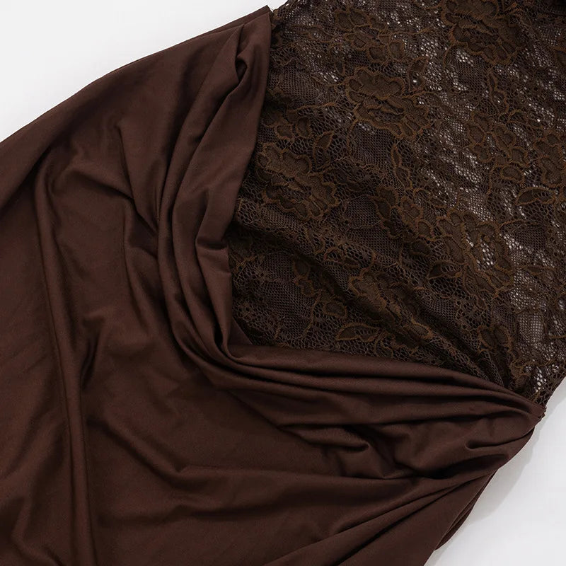 Vestido Comprido de Um Ombro com Renda — foto 29 | Tolobasao