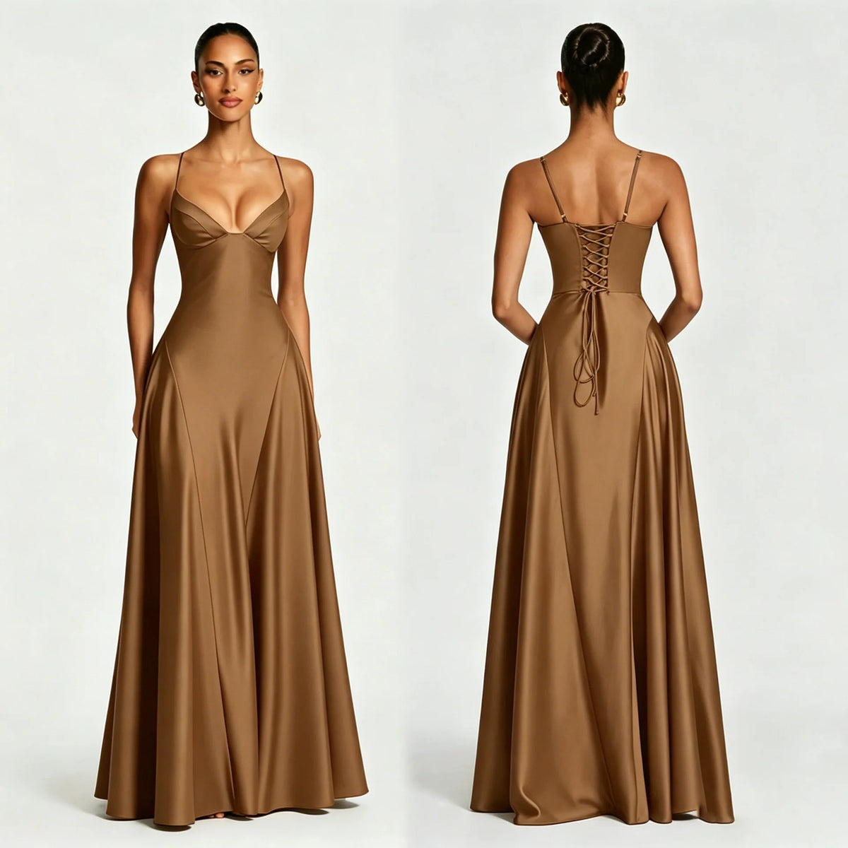 Vestido Comprido de Cetim com Corpete e Costas Descobertas — foto 42 | Tolobasao