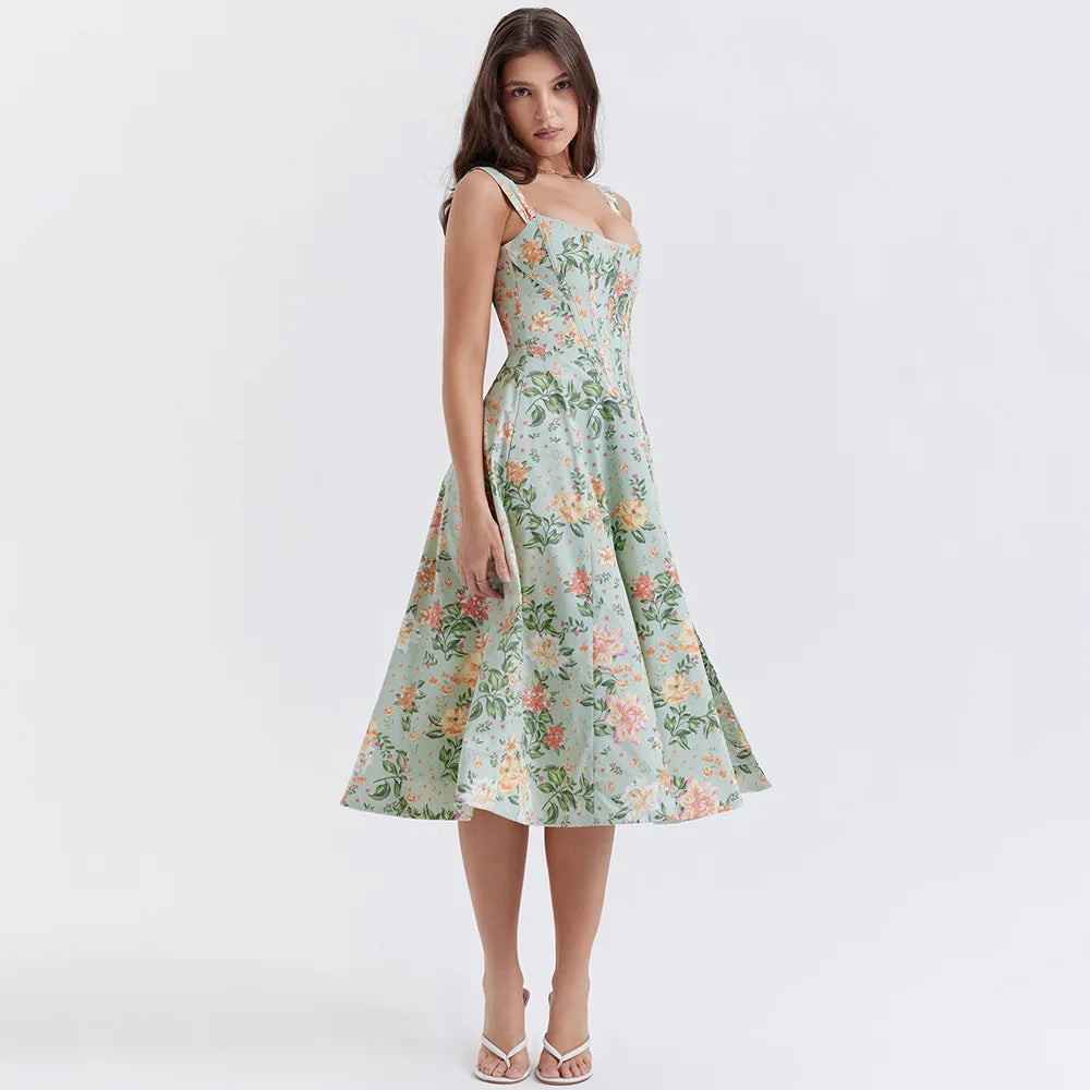 Vestido Midi Floral com Corpete e Bolsos — foto 2 | Tolobasao