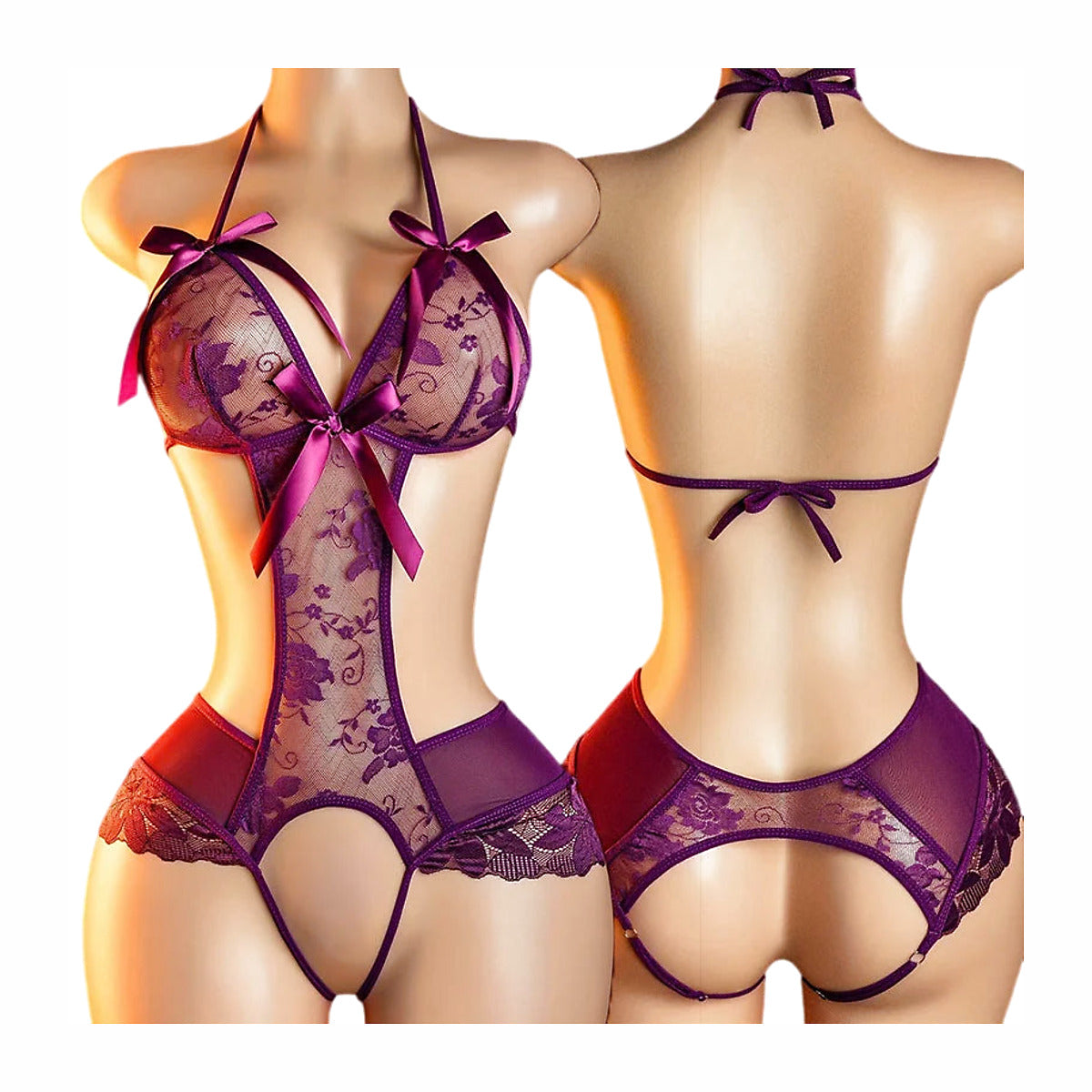 Babydoll Roxo em Renda Transparente — imagem de catálogo melhorada