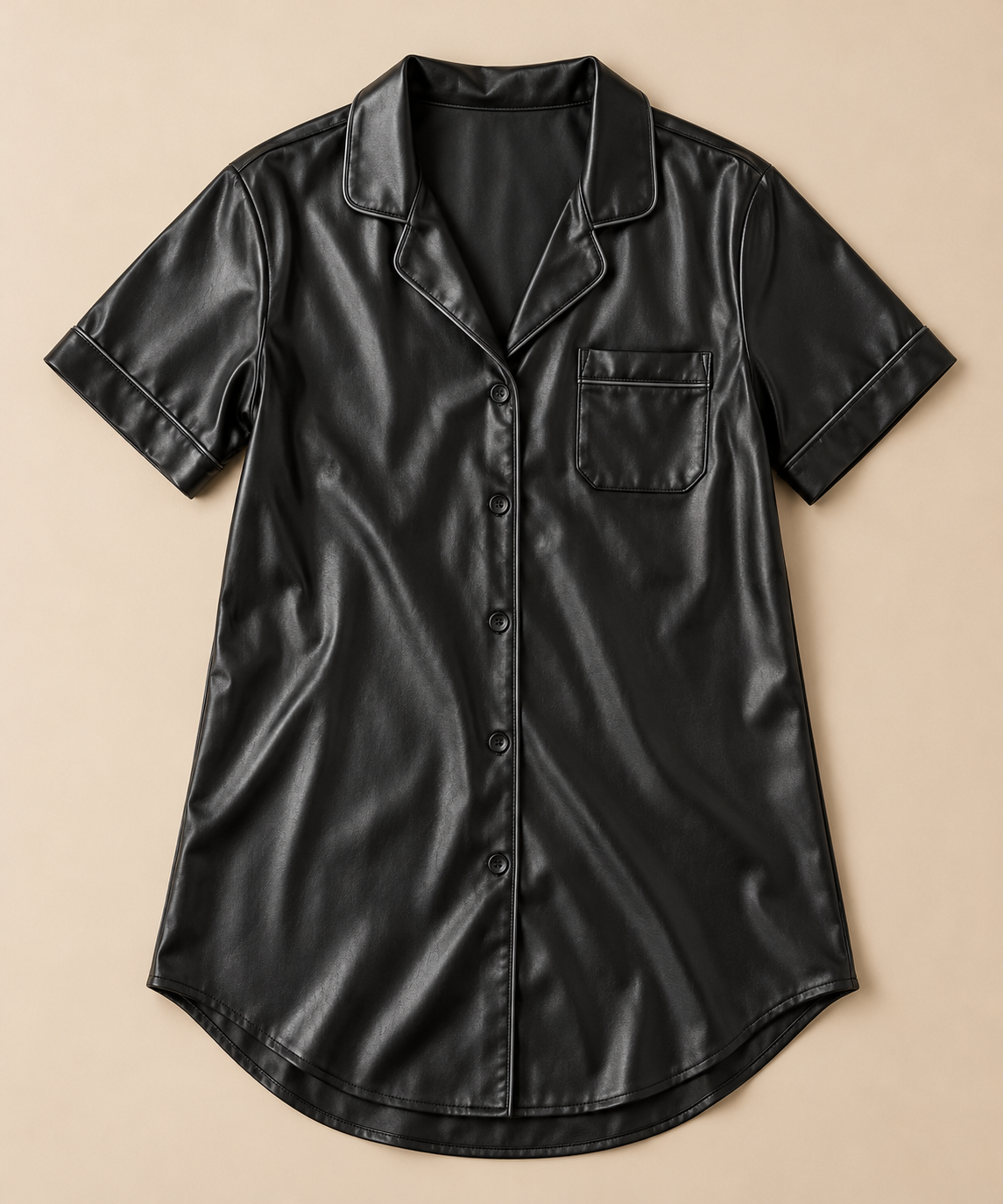 Camisa de dormir em pele sintética PU preta