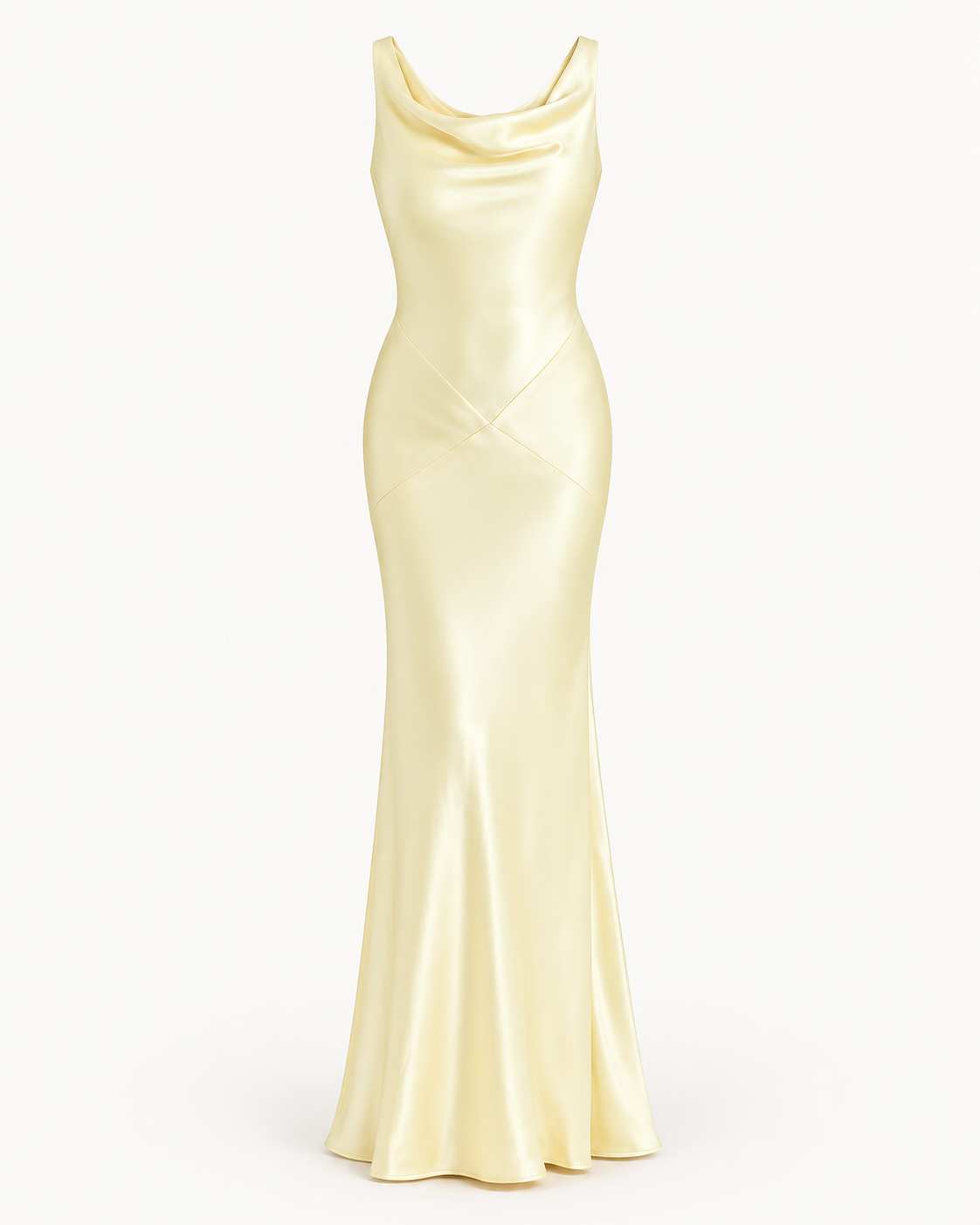 Vestido comprido acetinado com costas descobertas em amarelo — imagem do produto