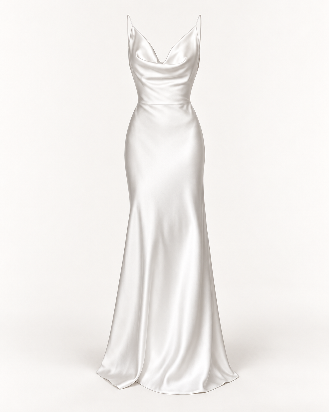 Vestido comprido acetinado com costas descobertas em branco — imagem do produto