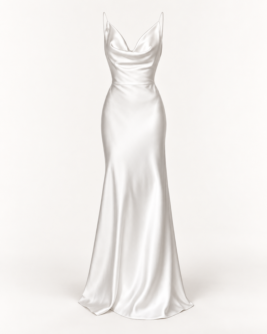 Vestido Comprido Acetinado com Costas Descobertas — Branco