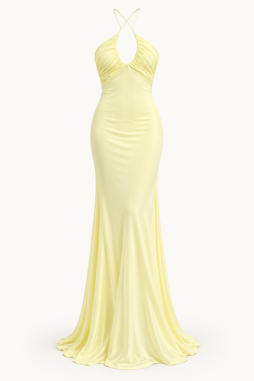 Vestido Comprido Amarelo com Folhos em Amarelo — imagem de produto em fundo de estúdio | Tolobasao