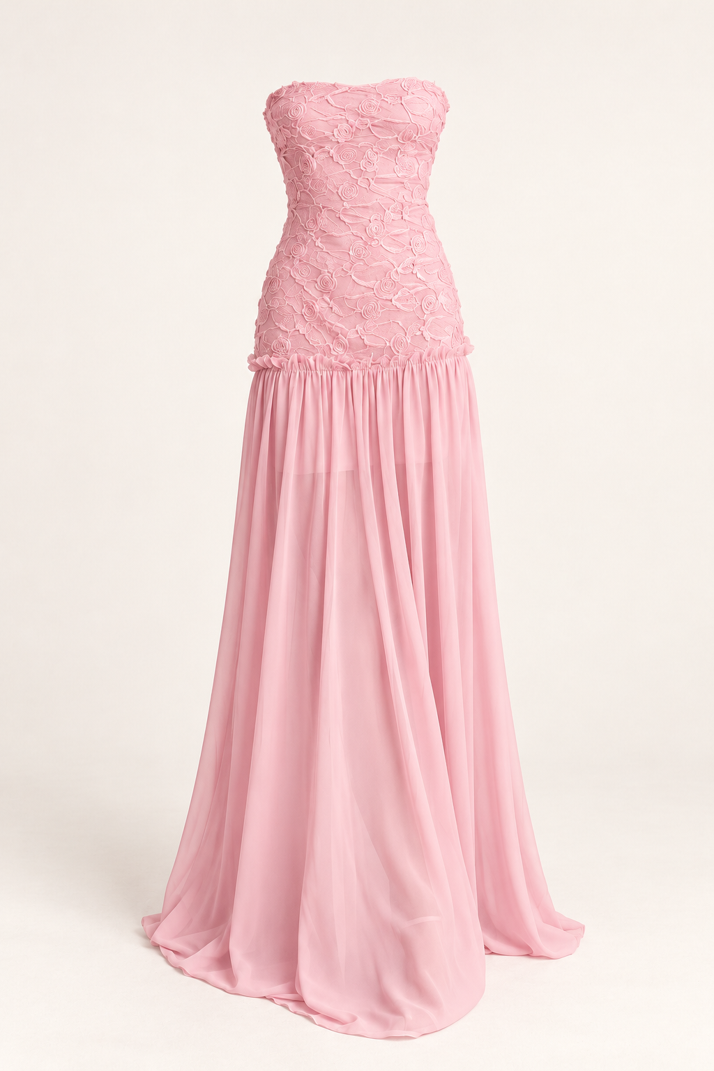 Vestido comprido bordado sem alças rosa — imagem do produto | Tolobasao