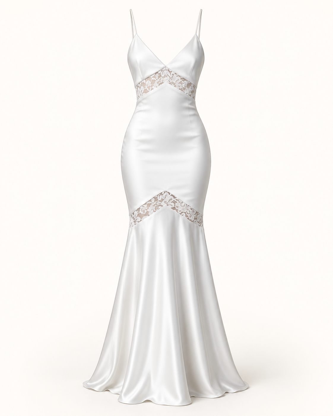 Vestido Comprido Branco de Cetim e Renda em Branco — imagem de produto | Tolobasao