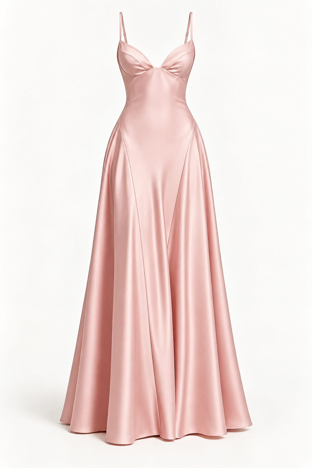 Vestido Comprido de Cetim com Corpete e Costas Descobertas em Rosa — imagem de produto em fundo de estúdio | Tolobasao