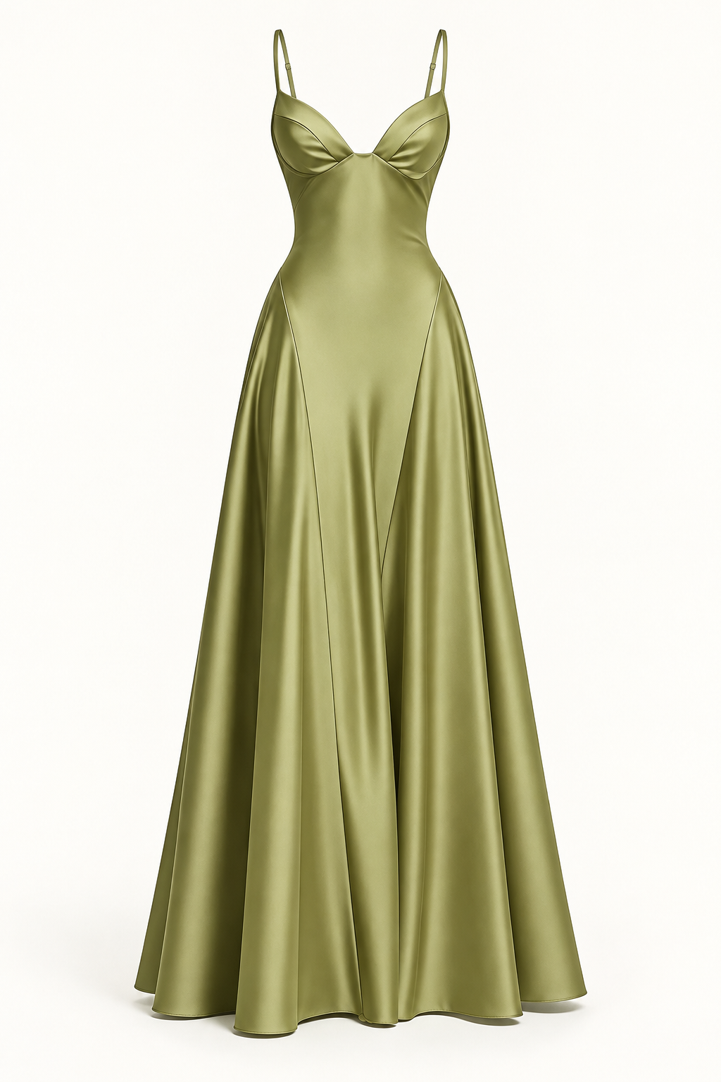 Vestido Comprido de Cetim com Corpete e Costas Descobertas em Verde — imagem de produto em fundo de estúdio | Tolobasao