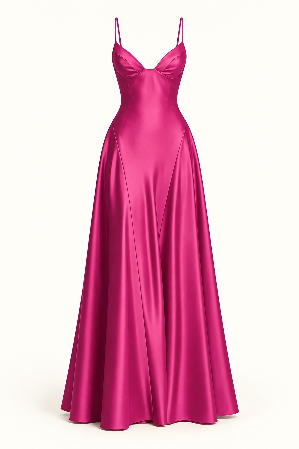 Vestido Comprido de Cetim com Corpete e Costas Descobertas em Vermelho rosado — imagem de produto em fundo de estúdio | Tolobasao