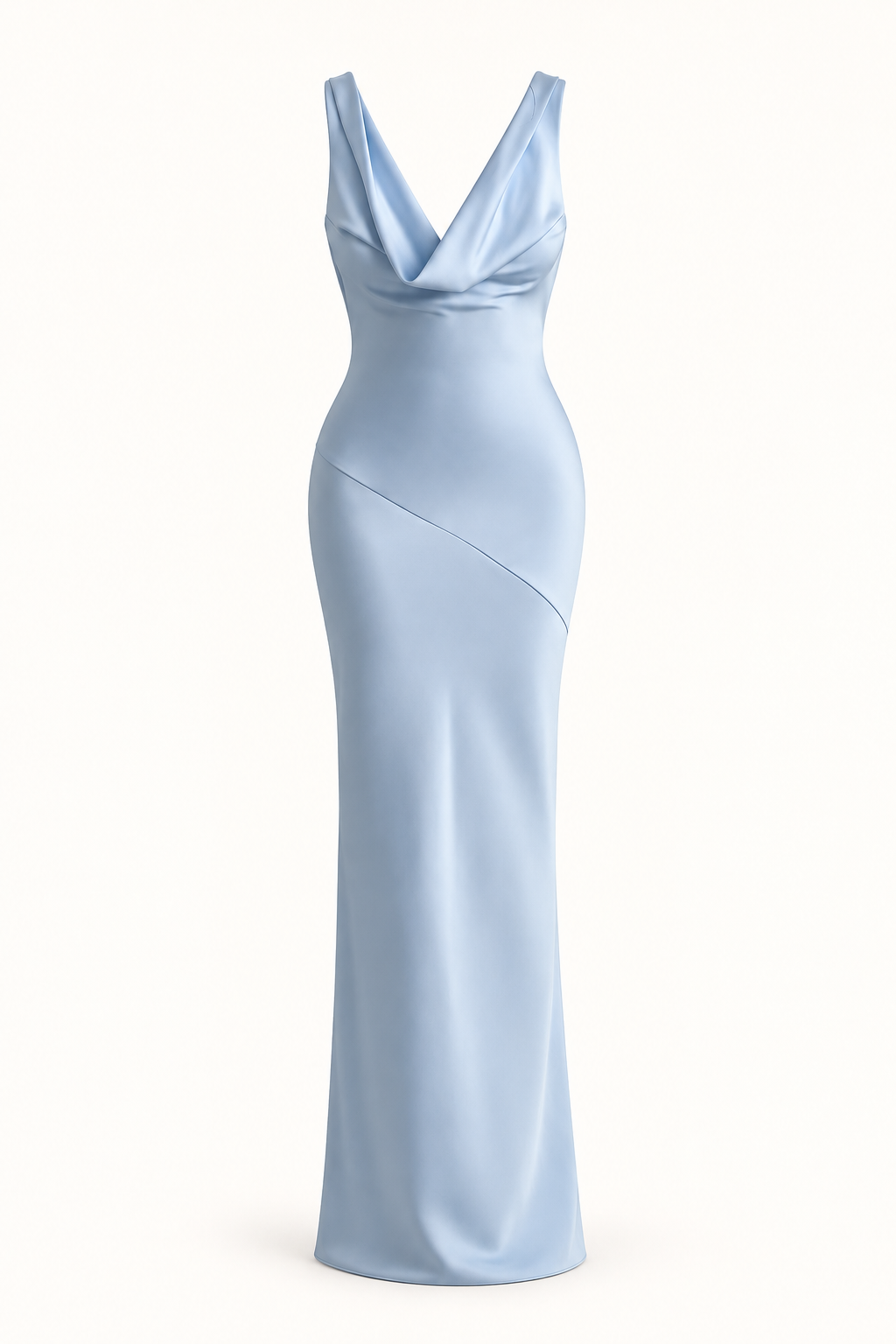 Vestido Comprido de Cetim com Costas Descobertas em Azul — imagem de produto | Tolobasao