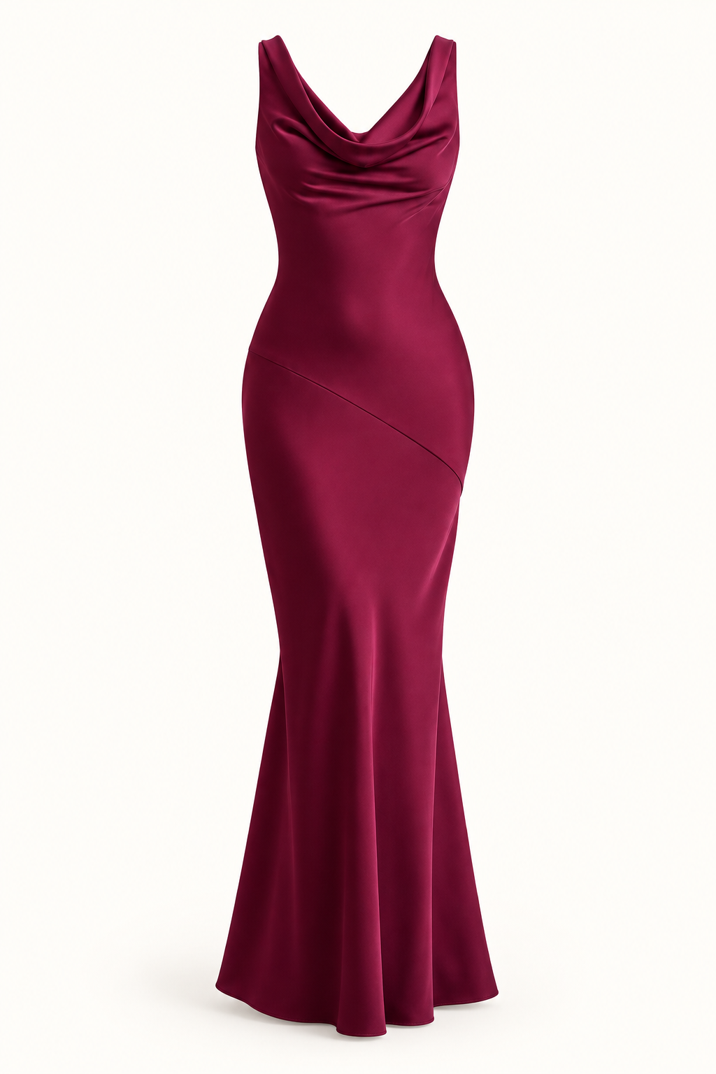 Vestido Comprido de Cetim com Costas Descobertas em Bordô — imagem de produto | Tolobasao