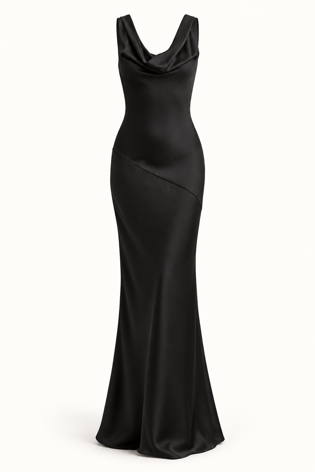 Vestido Comprido de Cetim com Costas Descobertas em Preto — imagem de produto | Tolobasao