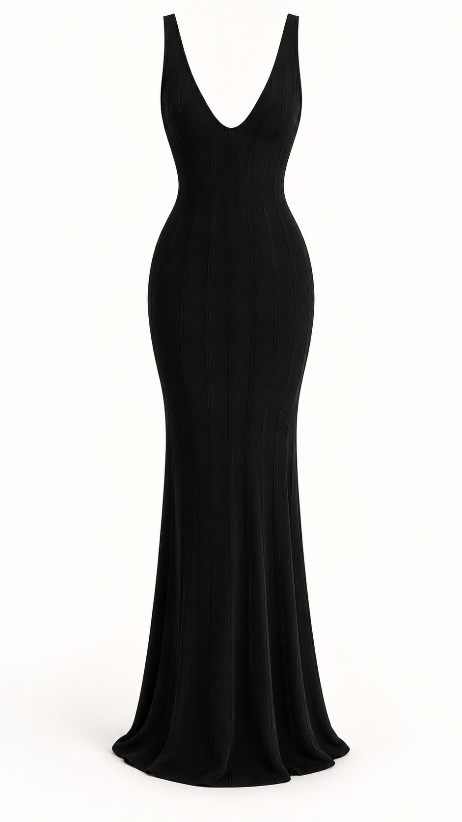 Vestido Comprido de Malha com Vazados e Costas Descobertas em Preto — imagem de produto em fundo de estúdio | Tolobasao