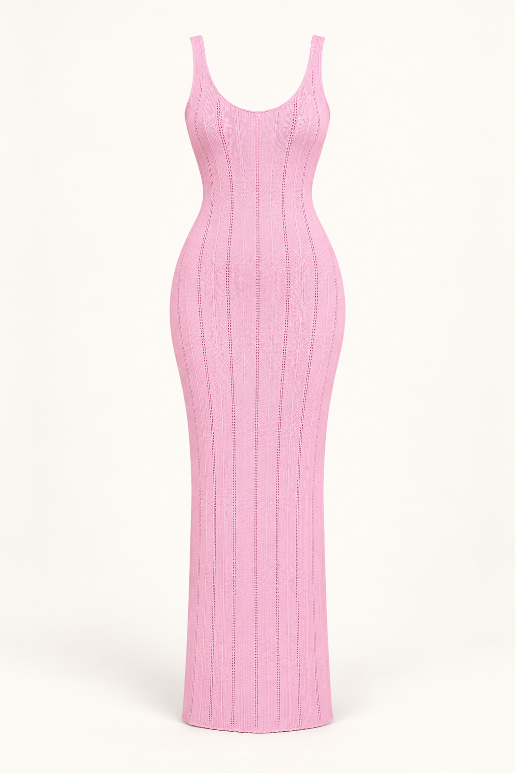 Vestido Comprido de Malha com Vazados e Costas Descobertas em Rosa — imagem de produto em fundo de estúdio | Tolobasao