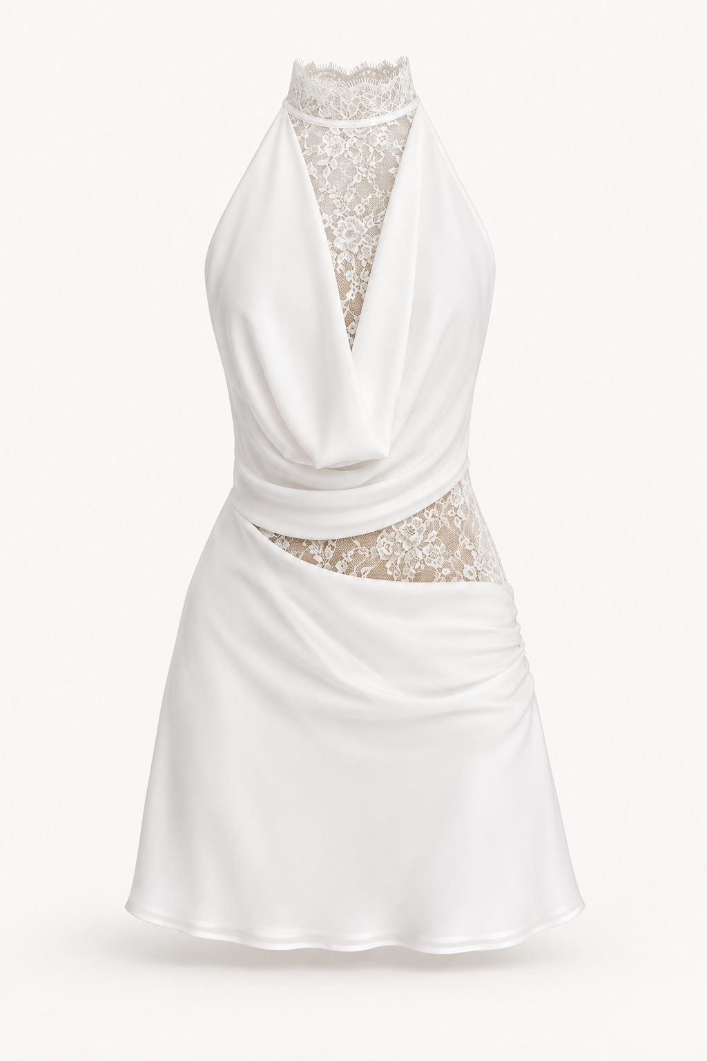 Vestido Comprido de Renda com Gola Alta