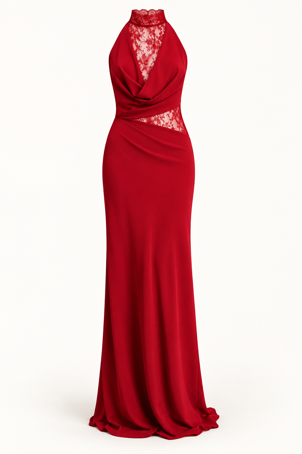 Vestido Comprido de Renda com Gola Alta em Vermelho — imagem de produto | Tolobasao