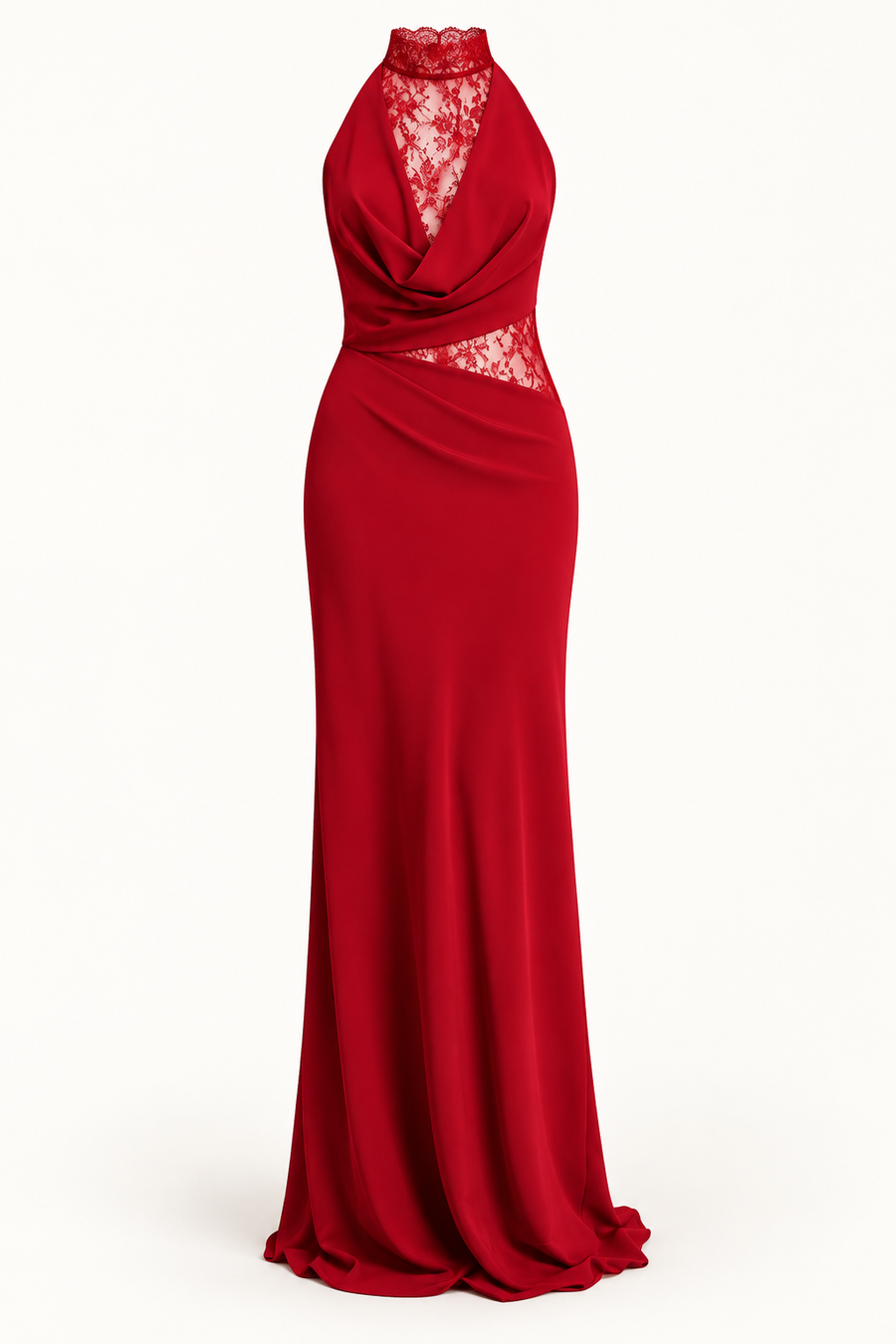 Vestido Comprido de Renda com Gola Alta