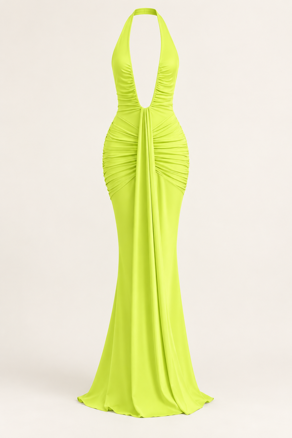 Vestido comprido com decote halter e costas descobertas verde — imagem do produto | Tolobasao