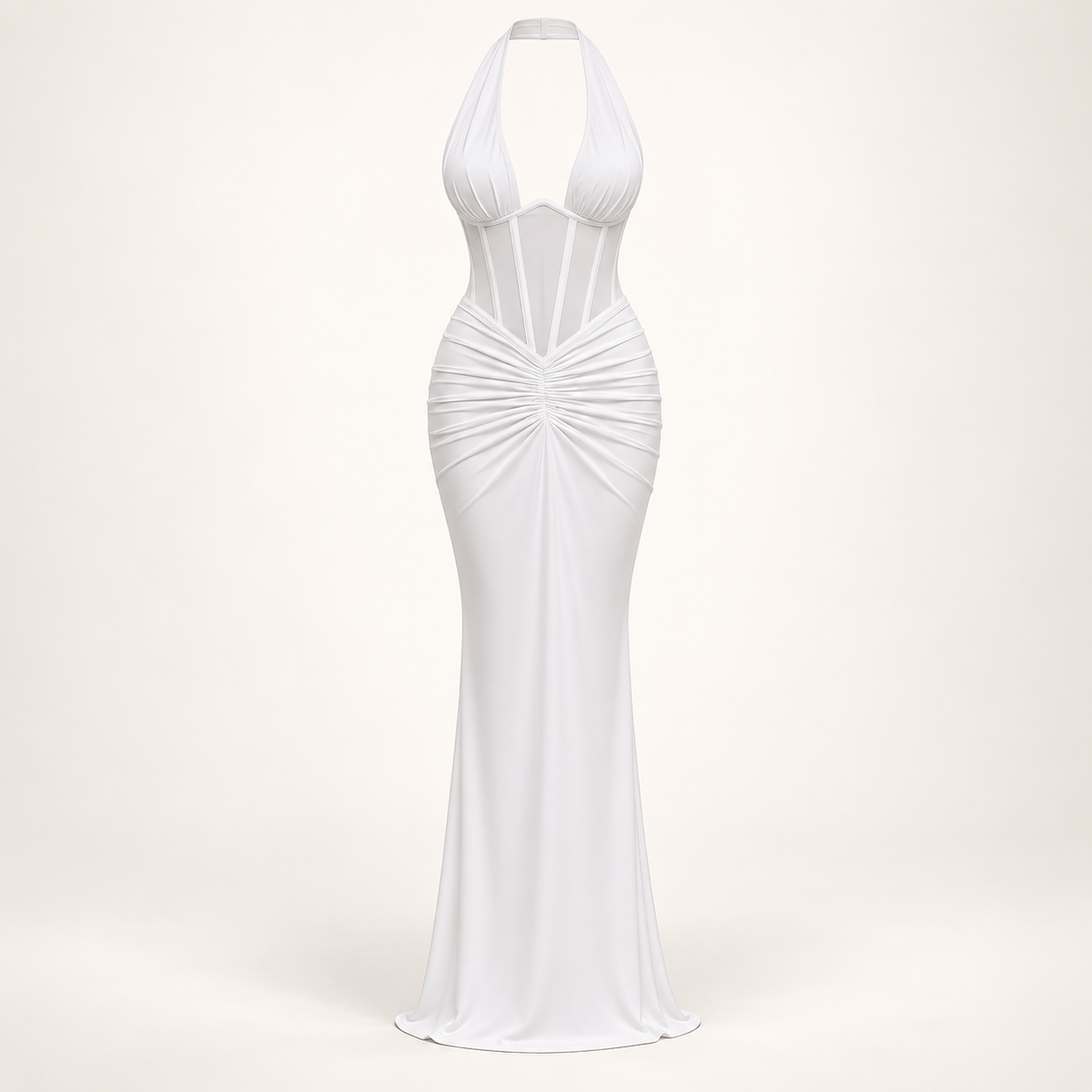 Vestido Comprido com Decote em V e Tule em fundo de estúdio | Tolobasao