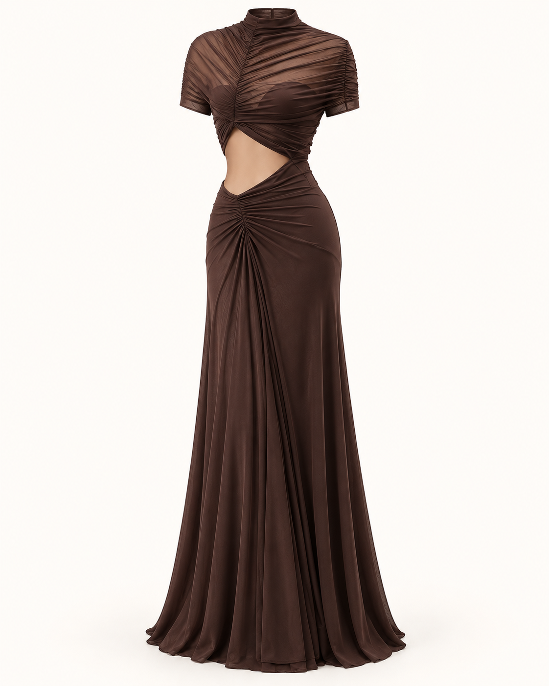 Vestido Comprido Franzido em Tule