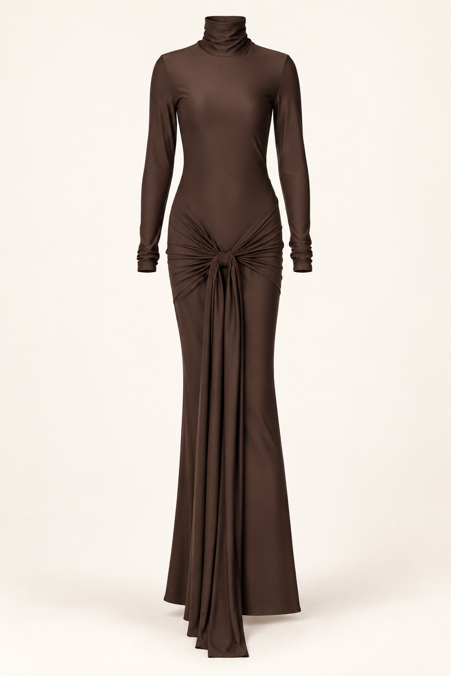 Vestido Comprido de Gola Alta com Atacadores