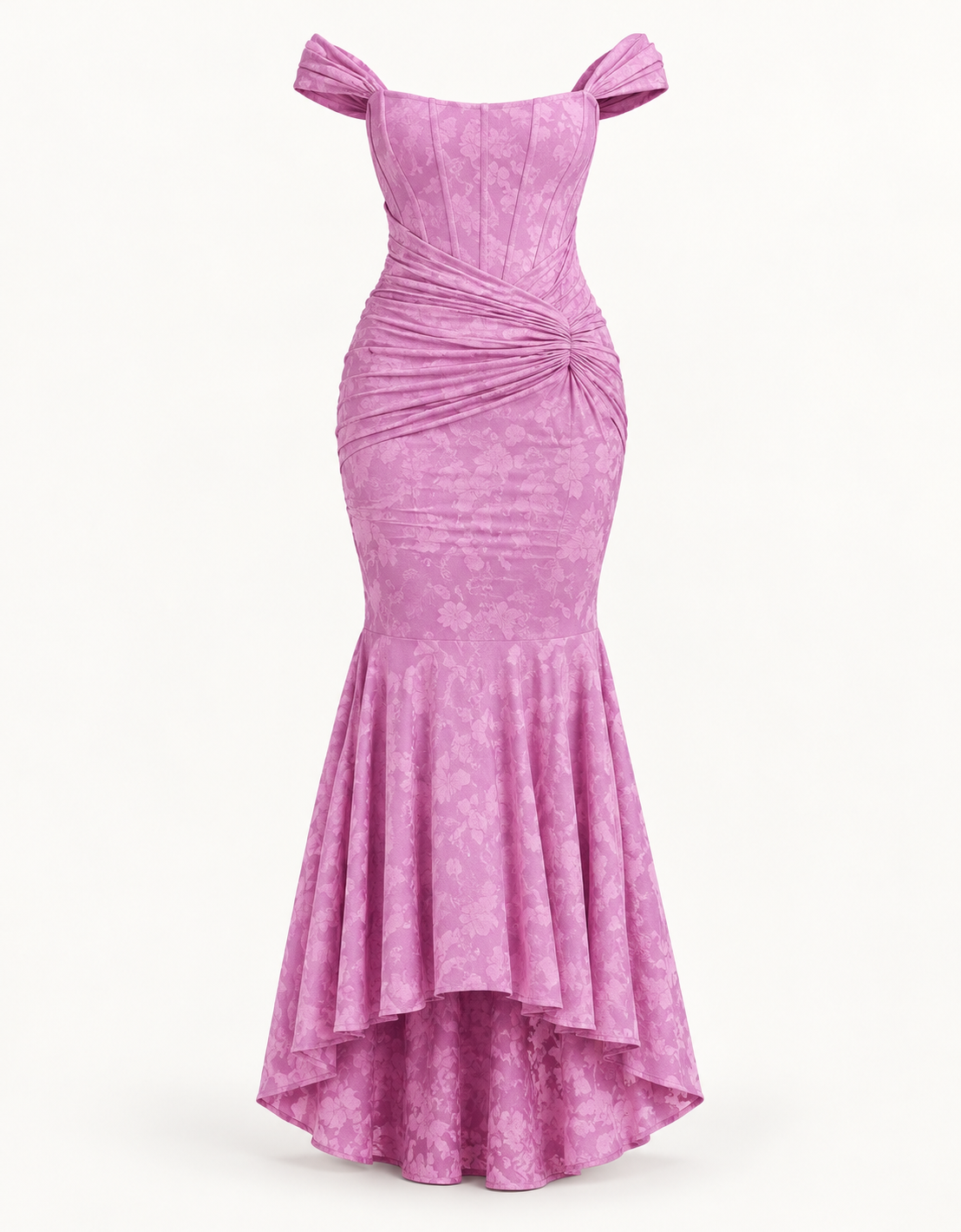 Vestido Comprido sem Alças com Corpete Jacquard em Rosa e roxo — imagem de produto em fundo de estúdio | Tolobasao